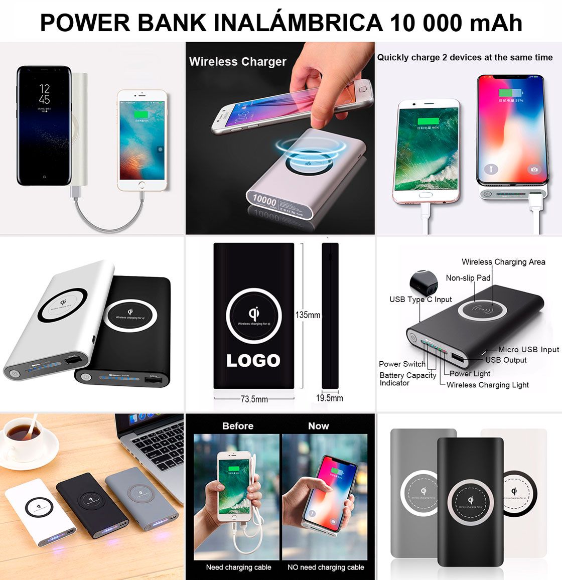 POWER BANK WIRELESS DE 10,000 mAh