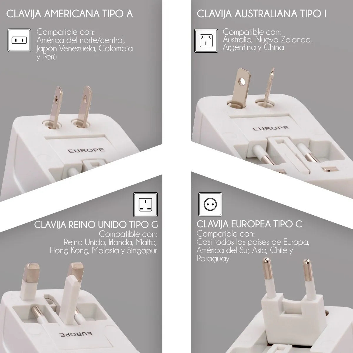 ADAPTADOR DE CORRIENTE INTERNACIONAL 4 EN 1