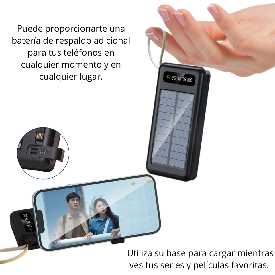 POWER BANK SOLAR 4 EN 1 DE 12,000 mAh