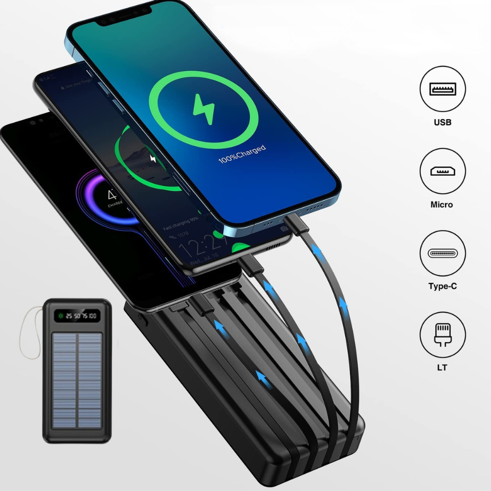 POWER BANK SOLAR 4 EN 1 DE 12,000 mAh
